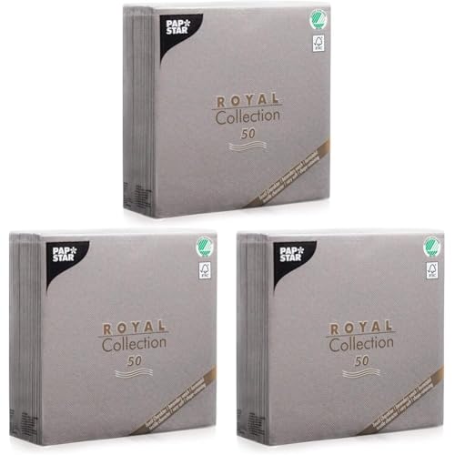 50 Servietten "ROYAL Collection" 1/4-Falz 40 cm x 40 cm grau in Stoffoptik (Packung mit 3) von PAPSTAR