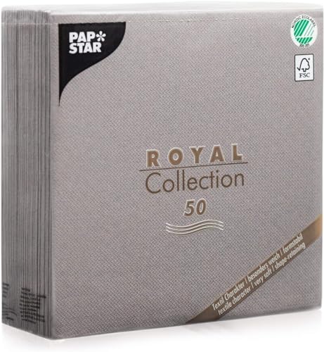 50 Servietten "ROYAL Collection" 1/4-Falz 40 cm x 40 cm grau in Stoffoptik von PAPSTAR