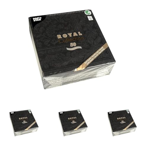 50 Servietten ROYAL Collection 1/4-Falz 40 x 40 schwarz "Ornaments" (Packung mit 4) von PAPSTAR