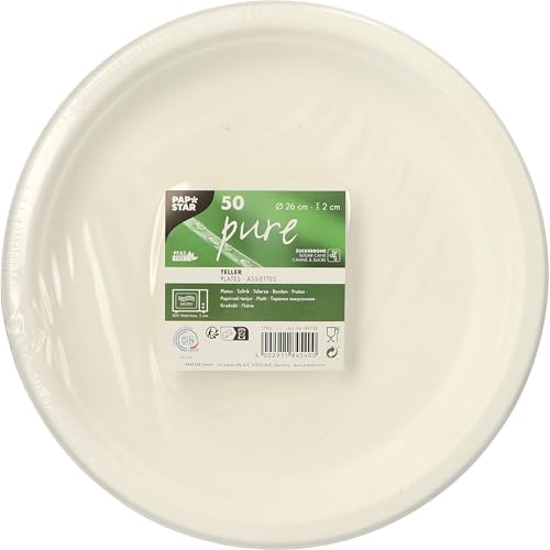 50 Teller, Zuckerrohr "pure" ungeteilt Ø 26 cm · 2 cm weiss von PAPSTAR