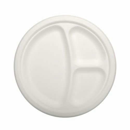 Einweggeschirr & Besteck 50 Stabile Teller, Zuckerrohr Pure 3-geteilt Ø 23 cm · 2 cm Weiss Menüteller von PAPSTAR