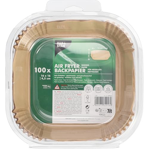 PAPSTAR, 100 Backpapiere 16 cm x 16 cm x 4,5 cm braun für Heißluftfritteusen von PAPSTAR