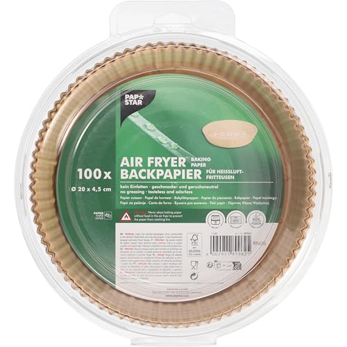 PAPSTAR, 100 Backpapiere Ø 20 cm · 4,5 cm braun für Heißluftfritteusen von PAPSTAR