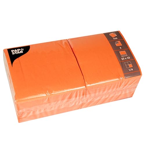 1.000 Servietten, 3-lagig 1/4-Falz 33x33cm orange von PAPSTAR