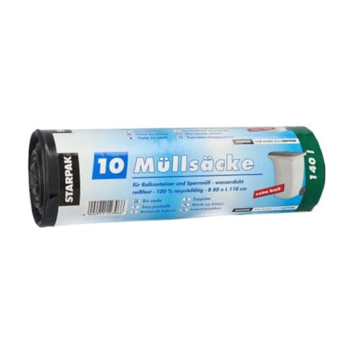 PAPSTAR 10 Müllsäcke, LDPE 140 l 110 cm x 80 cm schwarz, Sie erhalten 9 Packungen á 10 Stück (insgesamt 90 Stück) von PAPSTAR