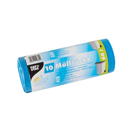 PAPSTAR 10 Müllsäcke, LDPE 60 l 85 cm x 60 cm blau, Sie erhalten 9 Packungen á 10 Stück (insgesamt 90 Stück) von PAPSTAR