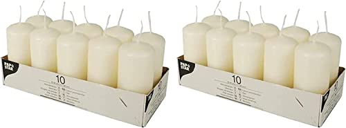 PAPSTAR 10 Stumpenkerzen ? 40 mm 90 mm Creme Blockkerzen Kerzen (Elfenbein | 2 Packungen) von PAPSTAR