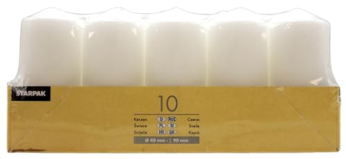 PAPSTAR 10 Stumpenkerzen Ø 40 mm · 90 mm Weiss, Sie erhalten 4 Packungen á 10 Stück (insgesamt 40 Stück) von PAPSTAR