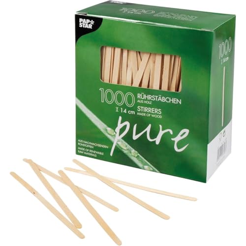 PAPSTAR 1000 Rührstäbchen, Holz Pure 14 cm x 5 mm von PAPSTAR