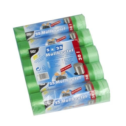 PAPSTAR 12436 Müllbeutel, 30 Liter, 5 Rollen grün von PAPSTAR