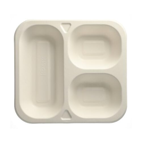 PAPSTAR 200 Siegelschalen, Zuckerrohr 3-geteilt 1350 ml 4,2 cm x 24,5 cm x 26,5 cm weiss (88398, 4x50 Stück) von PAPSTAR