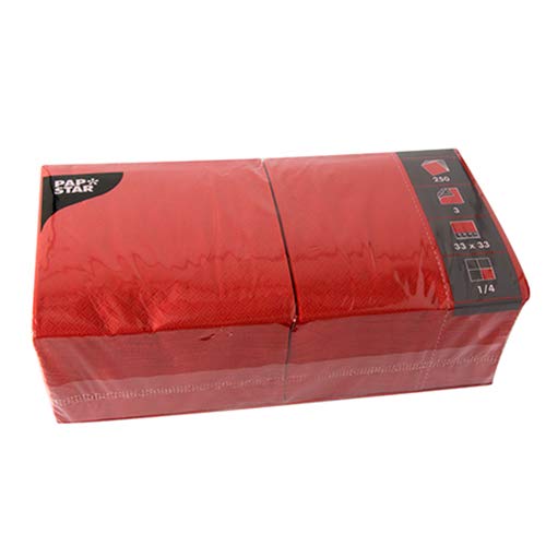 PAPSTAR 250 Servietten, 3-lagig 1/4-Falz 33 cm x 33 cm rot, Sie erhalten 4 Packungen á 250 Stück (insgesamt 1000 Stück) von PAPSTAR