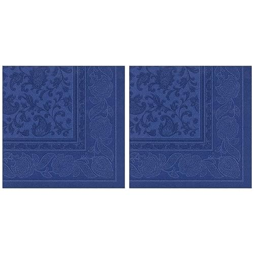 PAPSTAR 50 Servietten ROYAL Collection 1/4-Falz 40 cm x 40 cm dunkelblau Ornaments (Packung mit 2) von PAPSTAR