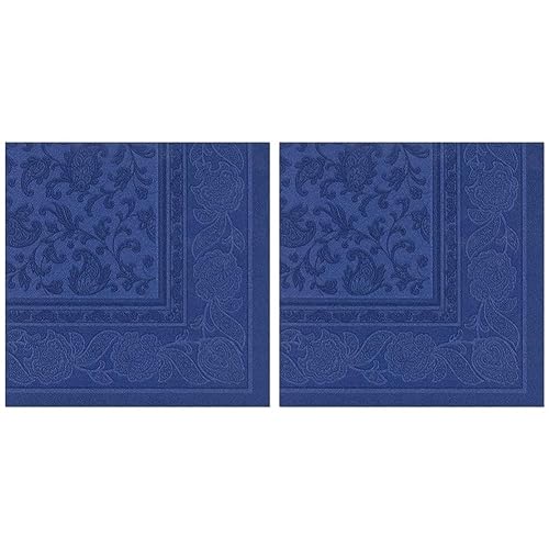 PAPSTAR 50 Servietten ROYAL Collection 1/4-Falz 40 cm x 40 cm dunkelblau Ornaments (Packung mit 2) von PAPSTAR