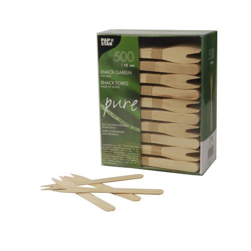 PAPSTAR 500 Snack-Gabeln, Holz Pure 12,1 cm, Sie erhalten 8 Packungen á 500 Stück (insgesamt 4000 Stück) von PAPSTAR