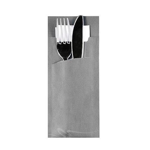 PAPSTAR 520 Bestecktaschen 20 cm x 8,5 cm grau inkl. weißer Serviette 33 x 33 cm 2-lag, Sie erhalten 1 Packung, Packungsinhalt: 520 Stück von PAPSTAR