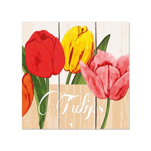 PAPSTAR 600 Servietten, 3-lagig 1/4-Falz 25 cm x 25 cm "Blooming Tulips" (88129, 12x50 Stück) von PAPSTAR