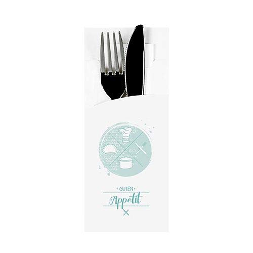 PAPSTAR Bestecktaschen 20 cm x 8,5 cm Weiss Guten Appetit inkl. weißer Serviette 33 x 33 cm 2-lag. 87232 Serviettentaschen Besteckservietten, 520 Stück von PAPSTAR