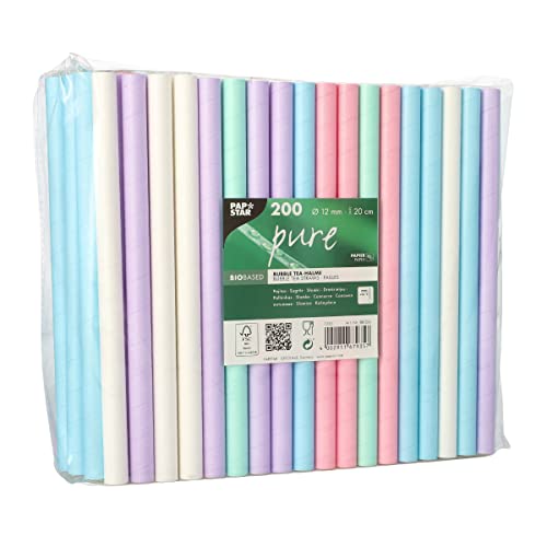 PAPSTAR Bubble Tea Halme, Papier Ø 12 mm, 20 cm farbig Sortiert 88024 Bubble-Tea-Halme Papiertrinkhalme Papierstrohhalme, 200 Stück von PAPSTAR