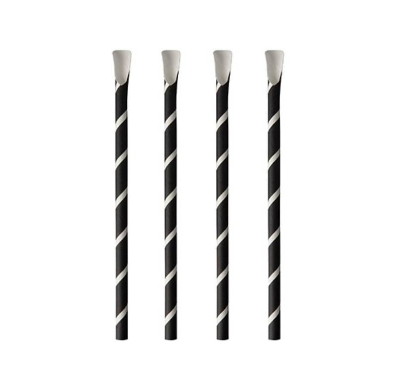 PAPSTAR Einweglöffel 100 Trinkhalme mit Löffel, Papier Ø 8mm · 20cm schwarz/weiss "Stripes" von PAPSTAR