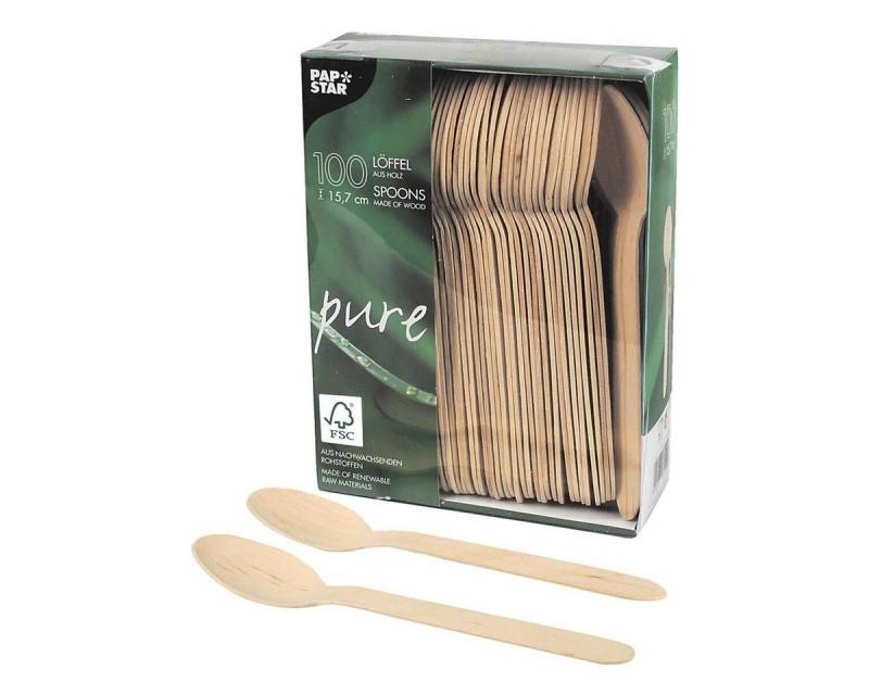 PAPSTAR Einweglöffel pure (100 Stück), Birkenholz, biologisch abbaubar, 100 Stück von PAPSTAR
