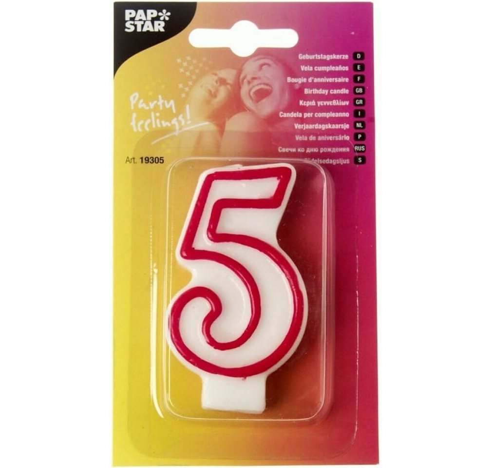 PAPSTAR Geburtstagskerze Zahlenkerzen 5 weiß, rot von PAPSTAR