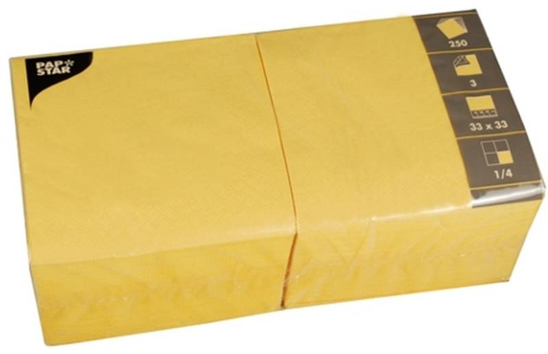 PAPSTAR Geschirr-Set Servietten 33x33cm 3-lagig 1/4-Falz VE=250 Stück gelb von PAPSTAR