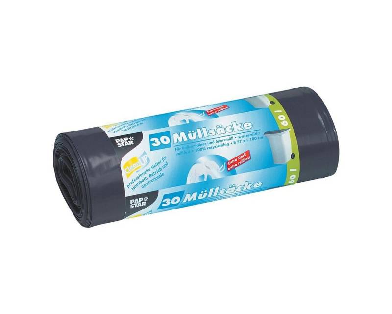 PAPSTAR Müllbeutel, 30 Stück/Rolle, Schwerlast-Müllsäcke 60 Liter, schwarz, 70 µm von PAPSTAR