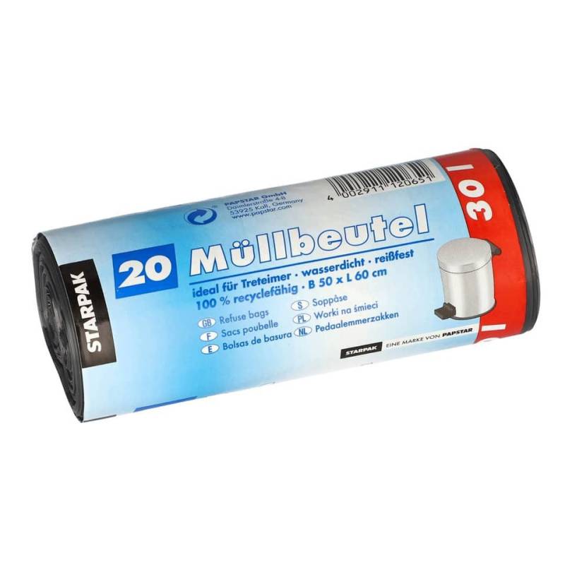 PAPSTAR Papierkorb 4x PapStar 12397 Müllbeutel - 30 L, LDPE, grau, 20 Stück von PAPSTAR