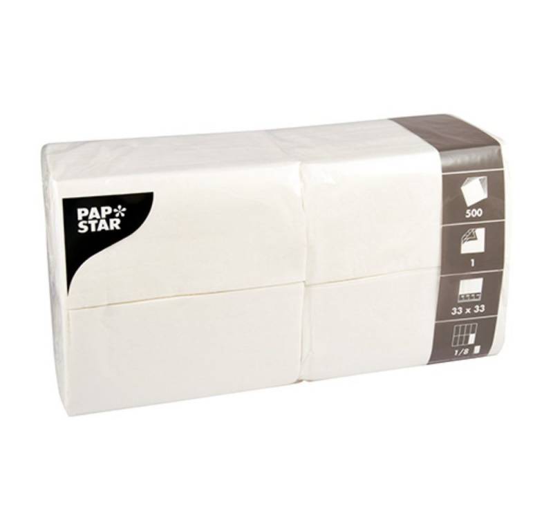 PAPSTAR Papierserviette 500 Servietten, 1-lagig 1/8-Falz 33 cm x 33 cm weiss von PAPSTAR