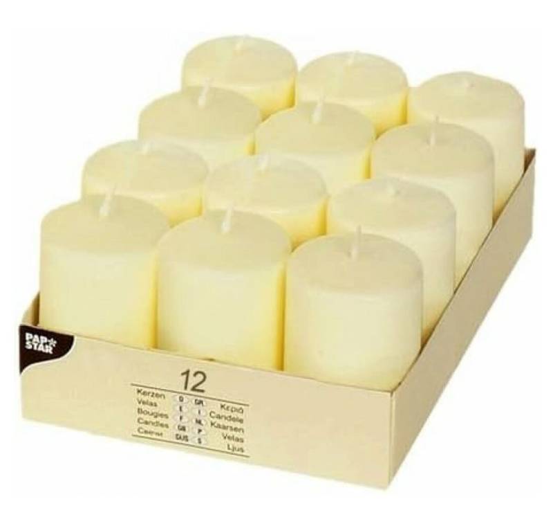 PAPSTAR Stumpenkerze 15360 12 Pillar Candles Diameter 40 X 60 Mm Ivory von PAPSTAR