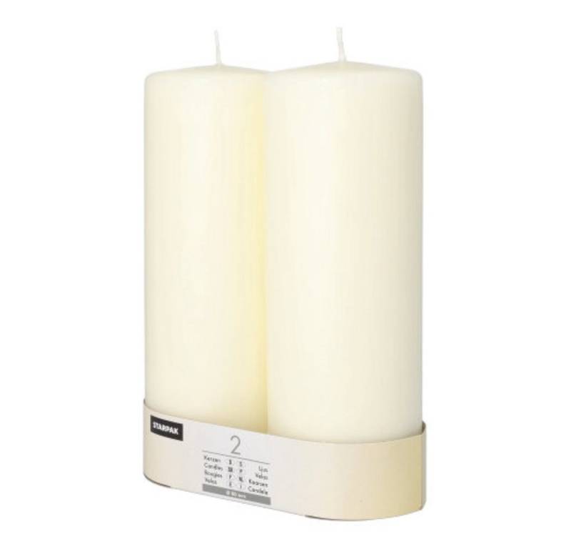 Starpak Stumpenkerze 2 Stumpenkerzen Ø 80 mm · 220 mm elfenbein "Ivory" mit Flachkopf von Starpak