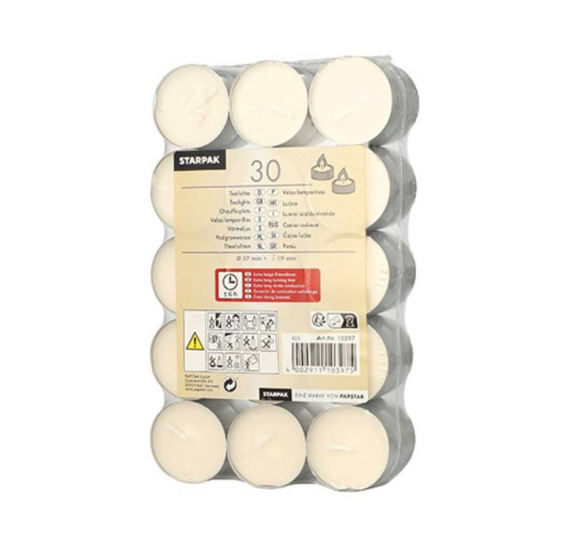 Starpak Teelicht 30 Teelichte Ø 37 mm · 19 mm weiss · mit langer Brenndauer 6 h von Starpak