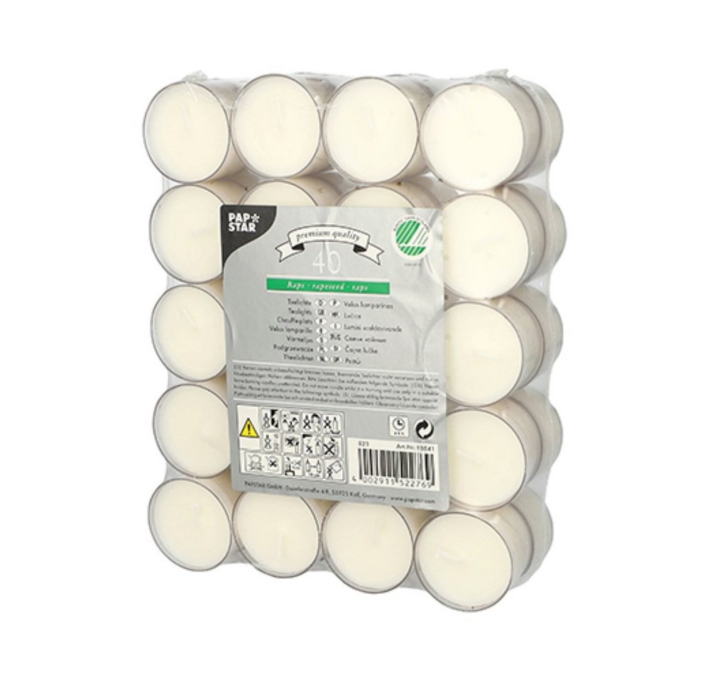 PAPSTAR Teelicht 40 Teelichte Ø 38 mm · 24 mm weiss aus Raps, in Polycarbonathülle PAPSTAR Teelicht 40 Teelichte Ø 38 mm · 24 mm weiss aus Raps, in Polycarbonathülle von PAPSTAR