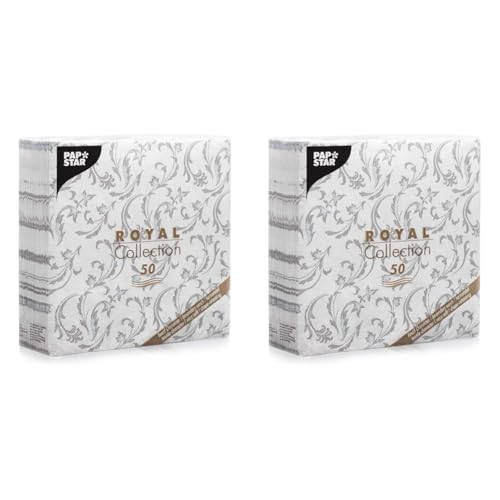 Papstar, 50 Servietten "ROYAL Collection" 1/4-Falz 40 cm x 40 cm grau "Damascato", #85005 (Packung mit 2) von PAPSTAR
