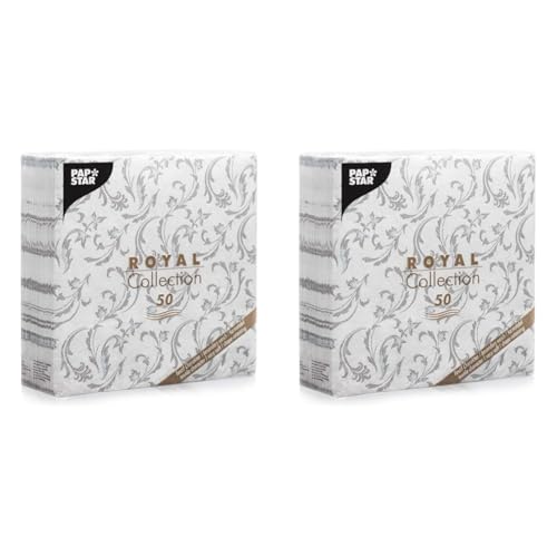 Papstar, 50 Servietten "ROYAL Collection" 1/4-Falz 40 cm x 40 cm grau "Damascato", 85005 (Packung mit 2) von PAPSTAR