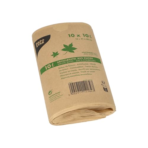 Papstar 1 Karton = 20x10 Kompostbeutel aus Papier 10 l 35 cm x 21 cm x 15 cm braun 14184 von PAPSTAR
