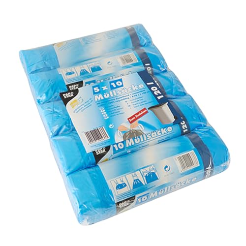 Papstar 1 Karton = 4x50 Müllsäcke zum Zuziehen, HDPE 120 l 100 cm x 70 cm blau 12433 von PAPSTAR