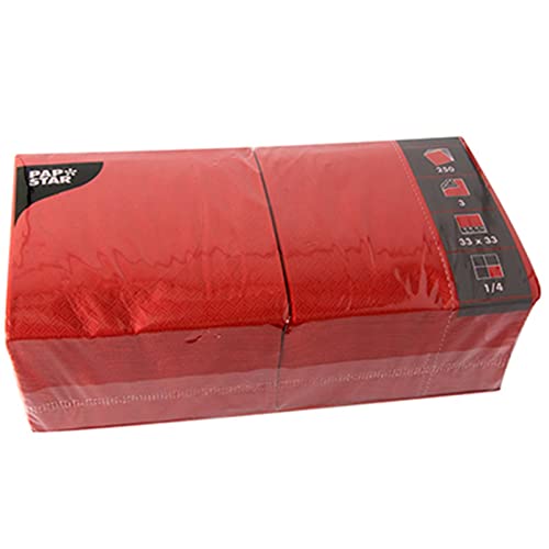 Papstar 12483 250 Servietten, 3-lagig 1/4-Falz 33 x 33 cm rot von PAPSTAR