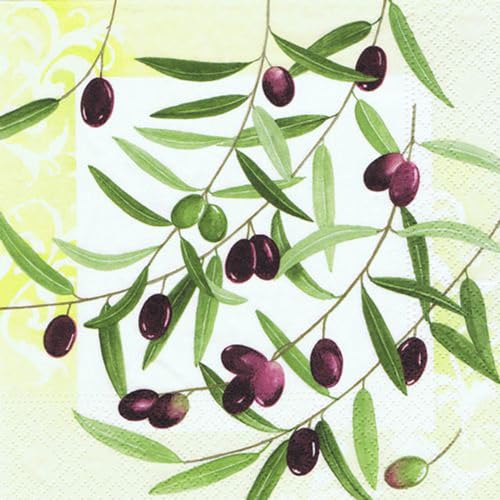 Papstar 200 Servietten "Olive Twig", 3-lagig, 1/4-Falz, 33x33cm von PAPSTAR