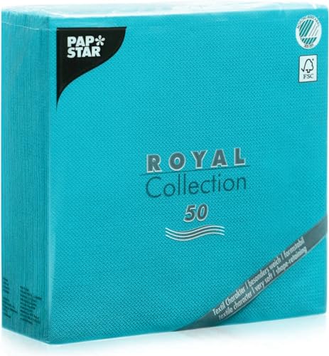 Papstar 81748 50-Servietten "Royal Collection" 1/4-Falz 40 x 40 cm, türkis von PAPSTAR