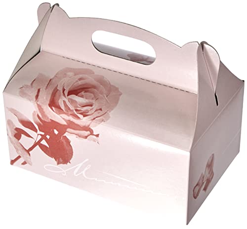 Papstar Gebäckkartons / Cupcake Box mit Tragegriff (20 Stück), eckig, rosé mit hübschem Neutraldruck, 20 x 13 x 9 cm, aus 350 gr/m² starker Pappe, #18851 von PAPSTAR