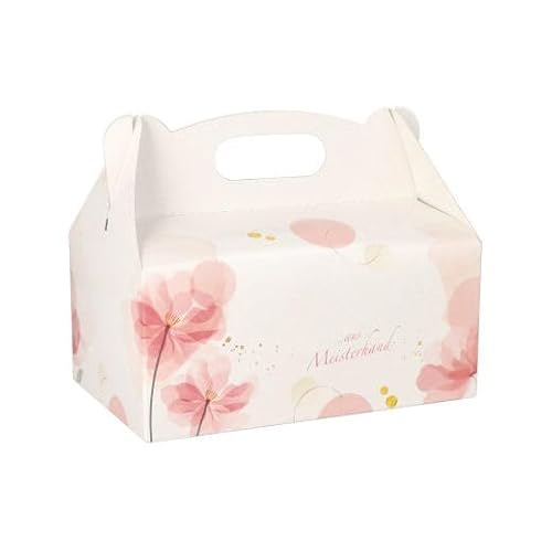 Papstar Gebäckkartons / Cupcake Box mit Tragegriff (20 Stück), eckig, rosé mit hübschem Neutraldruck, 20 x 13 x 9 cm, aus 350 gr/m² starker Pappe, #18851 von PAPSTAR