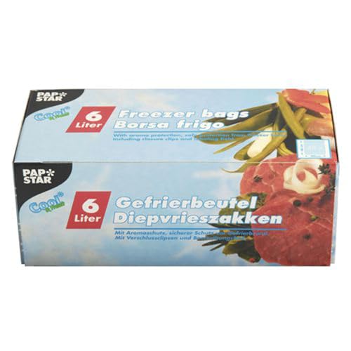 PAPSTAR 14159 Gefrierbeutel, LLDPE 6 L, 46 x 30 cm, 12-er Pack, blau in Faltschachtel von PAPSTAR