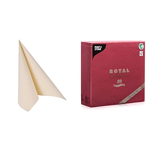 Papstar Servietten, Tissueservietten champagner Royal Collection 1/4-Falz, Größe 40 x 40cm, 1 X 50er Pack & Servietten/Tissueservietten bordeaux "Royal Collection" 40 x 40cm, 11608, 1 X 50er Pack von PAPSTAR