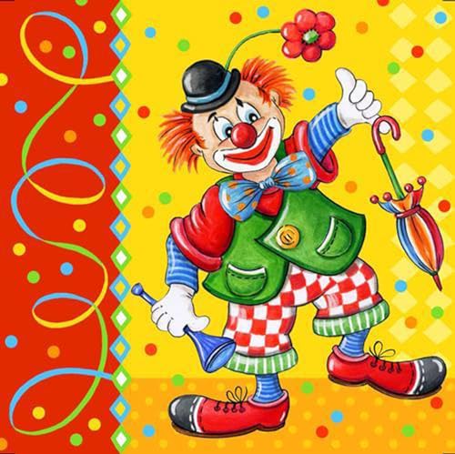 Servietten, 3-lagig 1/4-Falz 33 cm x 33 cm "Clown" (82448) von PAPSTAR