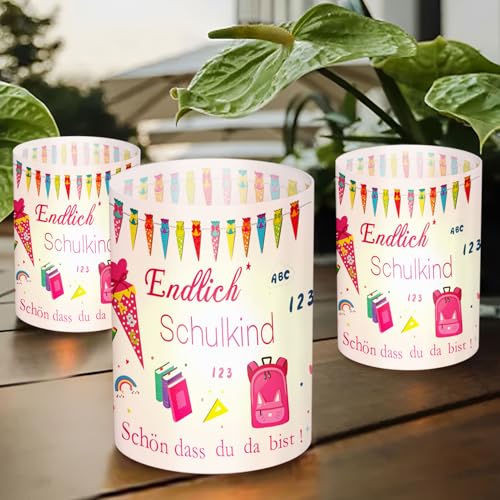 12 Stück Windlicht Tischdeko Einschulung,Rosa Windlichter Schulanfang Tischdeko Schulkind 2025 Mädchen Einschulungsdeko für Mädchen Erster Schulanfang Deko Teelichter Kerzen 12 Stück Windlicht Tischdeko Einschulung,Rosa Windlichter Schulanfang Tischdeko Schulkind 2025 Mädchen Einschulungsdeko für Mädchen Erster Schulanfang Deko Teelichter Kerzen von PAPU