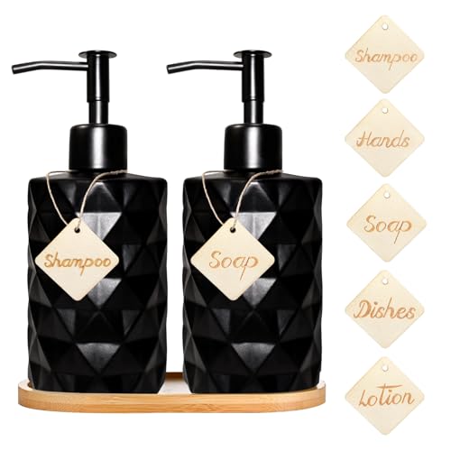 2er Glas Spülmittelspender,Seifenspender Schwarz Matt mit Tablett,Seifenspender Set Handseifenspender Duschgel Spender für Küche Bad Shampoo Lotion 2er Glas Spülmittelspender,Seifenspender Schwarz Matt mit Tablett,Seifenspender Set Handseifenspender Duschgel Spender für Küche Bad Shampoo Lotion von PAPU