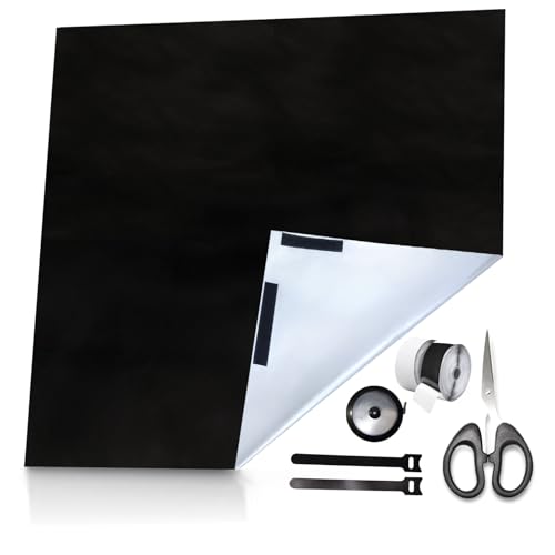 Ohne Bohren Fenster Verdunkelung Set,3m x 1,45m 100% Lichtundurchlässig Verdunklungsstoff mit Klett & Kabelbinder Schere Maßband Schwarz Fenster Verdunklungsfolie Tragbare Dachfenster Verdunkelung von PAPU