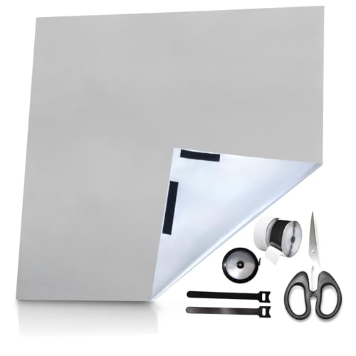 Verdunklungsrollo Ohne Bohren Set,Hellgrau 1m x 1,45m Sonnenschutz Fenster mit Klett & Kabelbinder Schere Maßband 100% Lichtundurchlässig Zuschneidbar Verdunklungsstoff Dachfenster Verdunkelung von PAPU